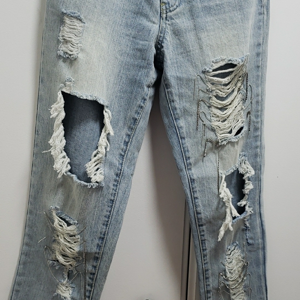 Ripped Light Denim Boyfriend Jeans - Girlfriend Fit - Picture 5 of 13